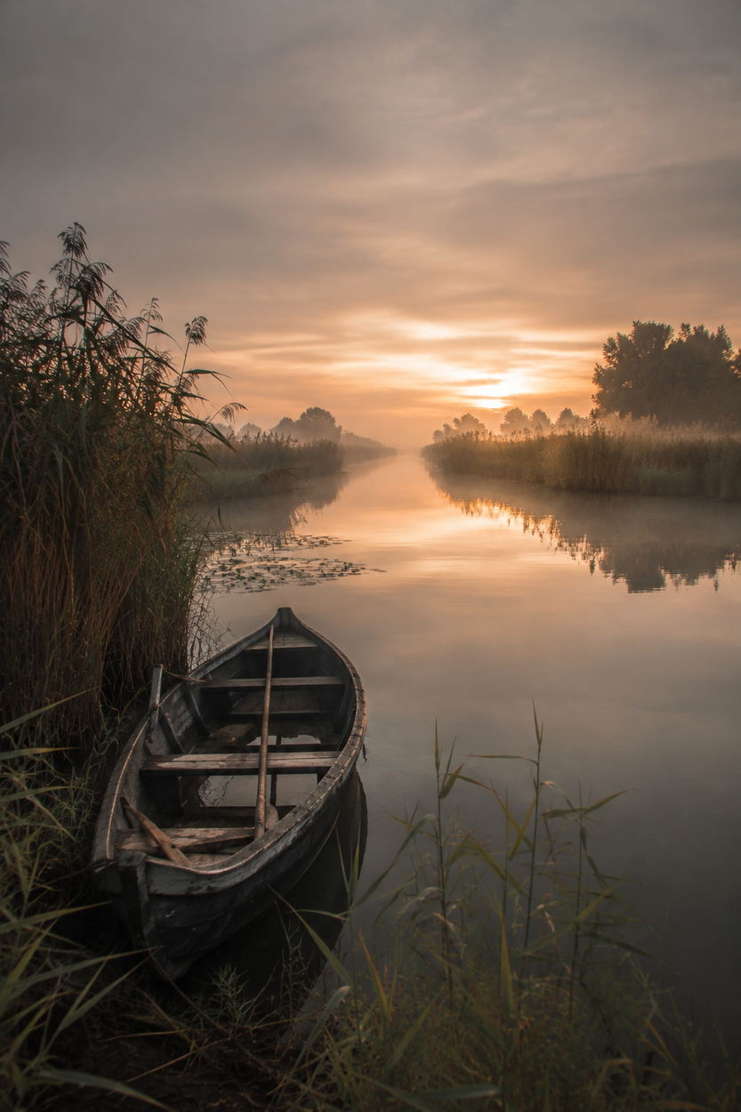 Reed channels of the Danube Delta in Romania
